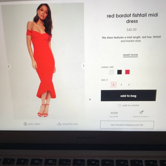 red bardot fishtail midi dress